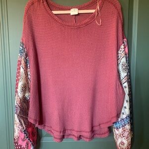 Women's Pink Patterned Sleeve Top